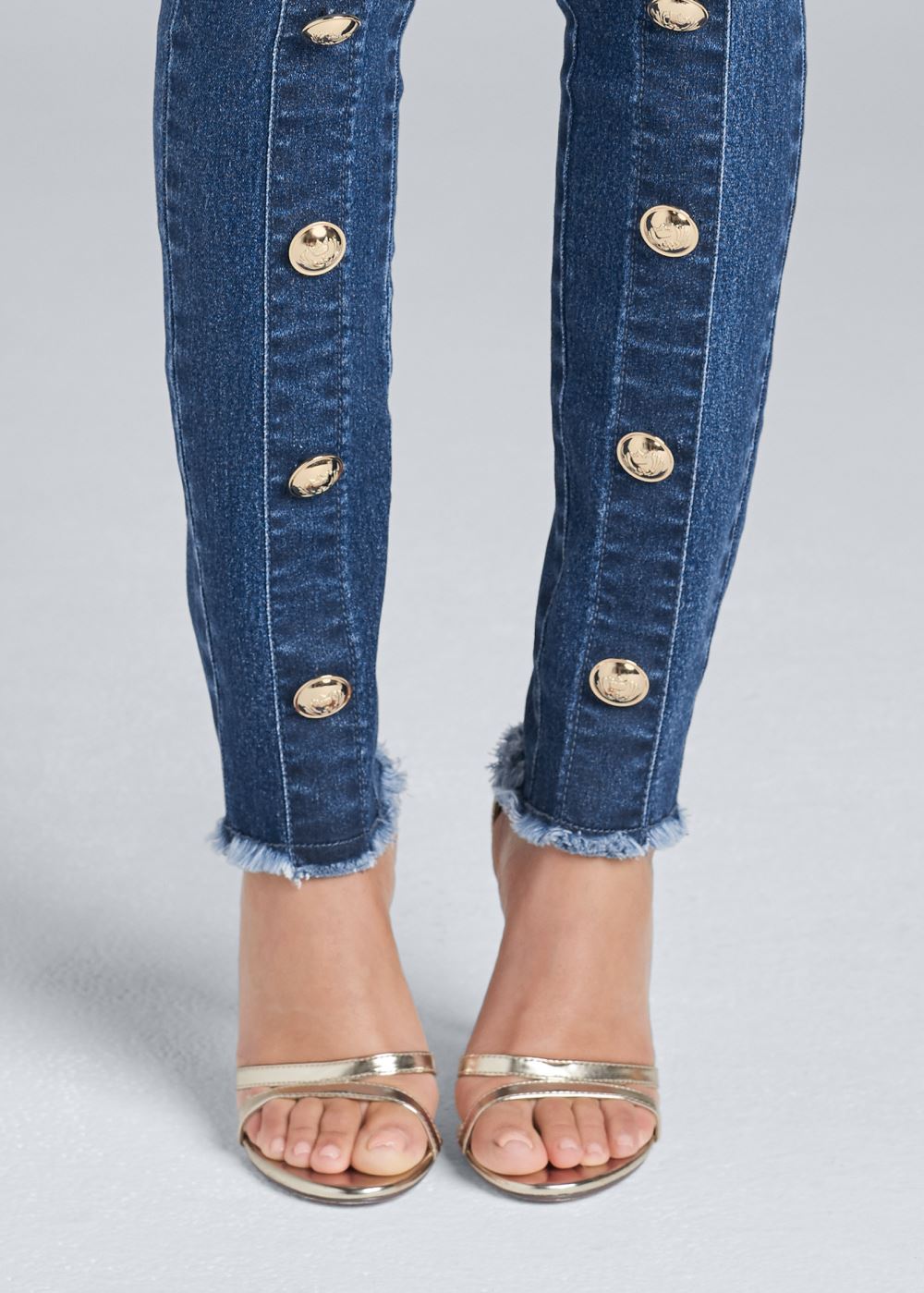 Venus Medium Wash BUTTON DETAIL SKINNY JEANS