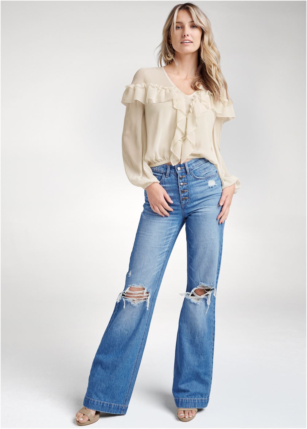 Venus Ruffle Detail Blouse in Beige