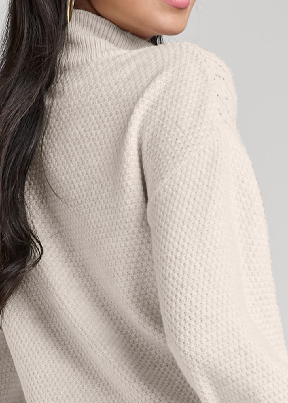 Venus VENUS | Lace Detail Quarter Zip Sweater in Sand