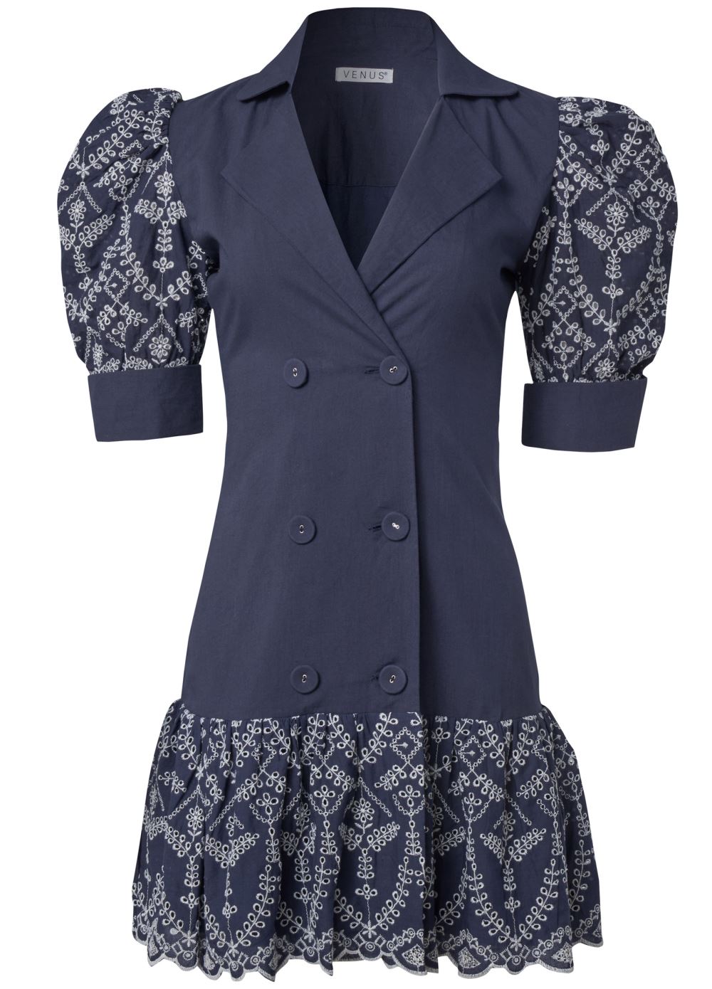 Venus Eyelet Detail Dress - Navy & White