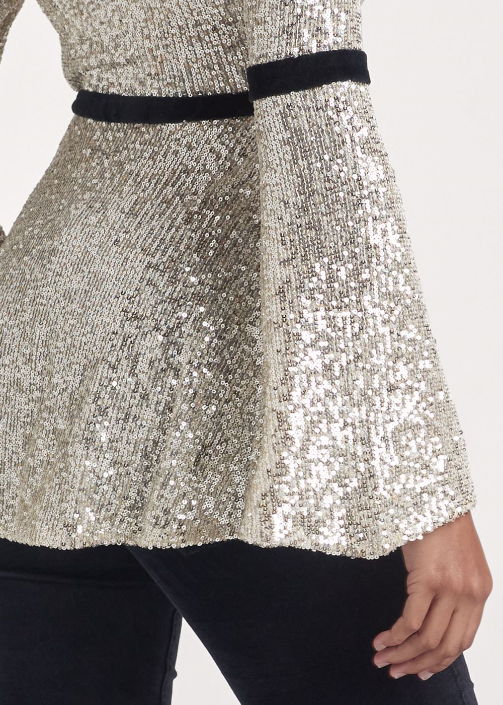 Venus Sequin Bell Sleeve Top in Champagne
