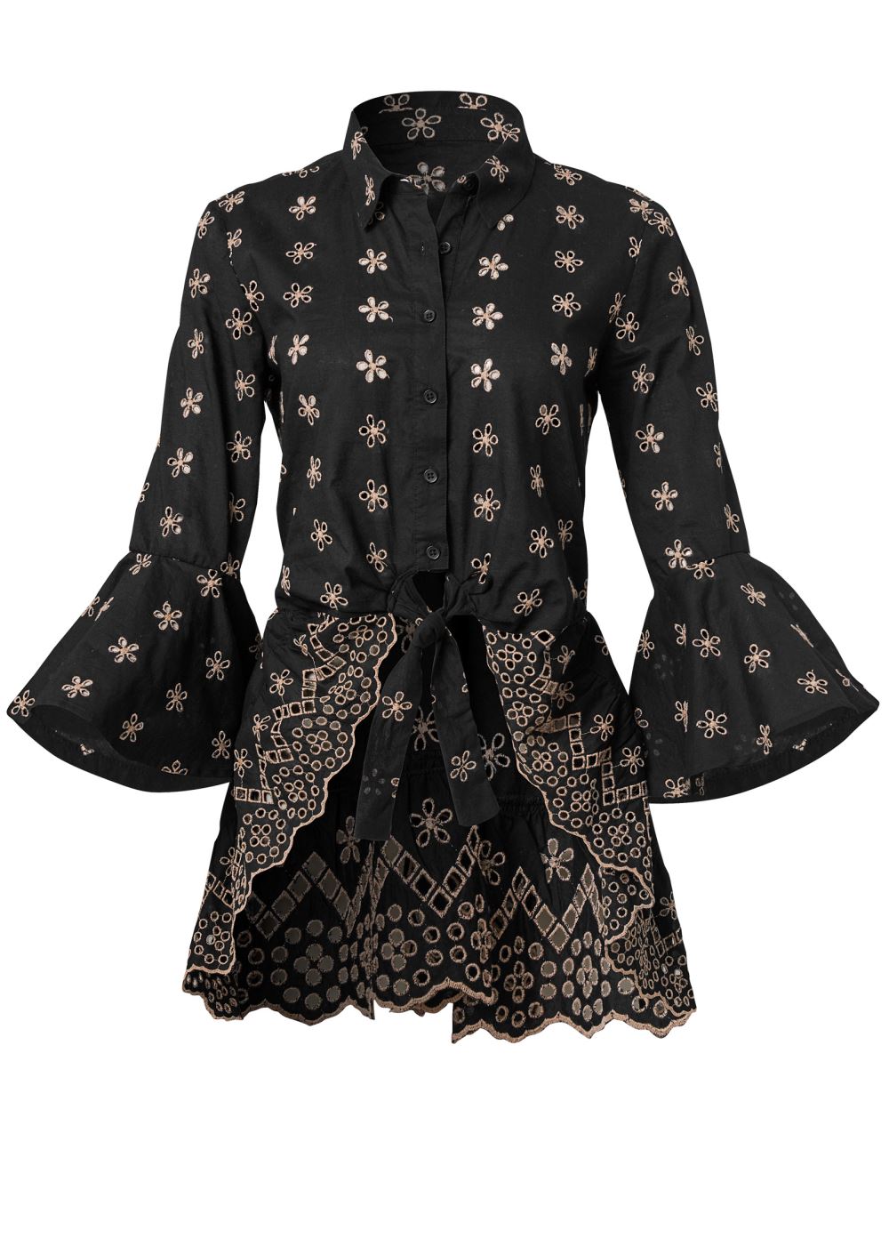 Venus Eyelet High-Low Top in Black & Beige