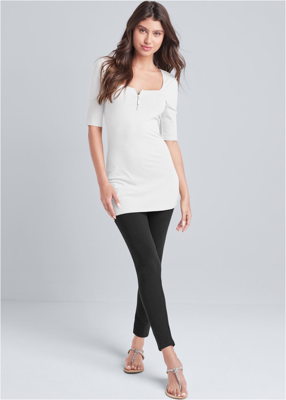 Venus Zip-Up Long And Lean Tee in White