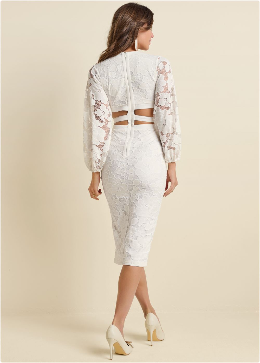 Venus Lace Fitted Cutout Dress - Off White