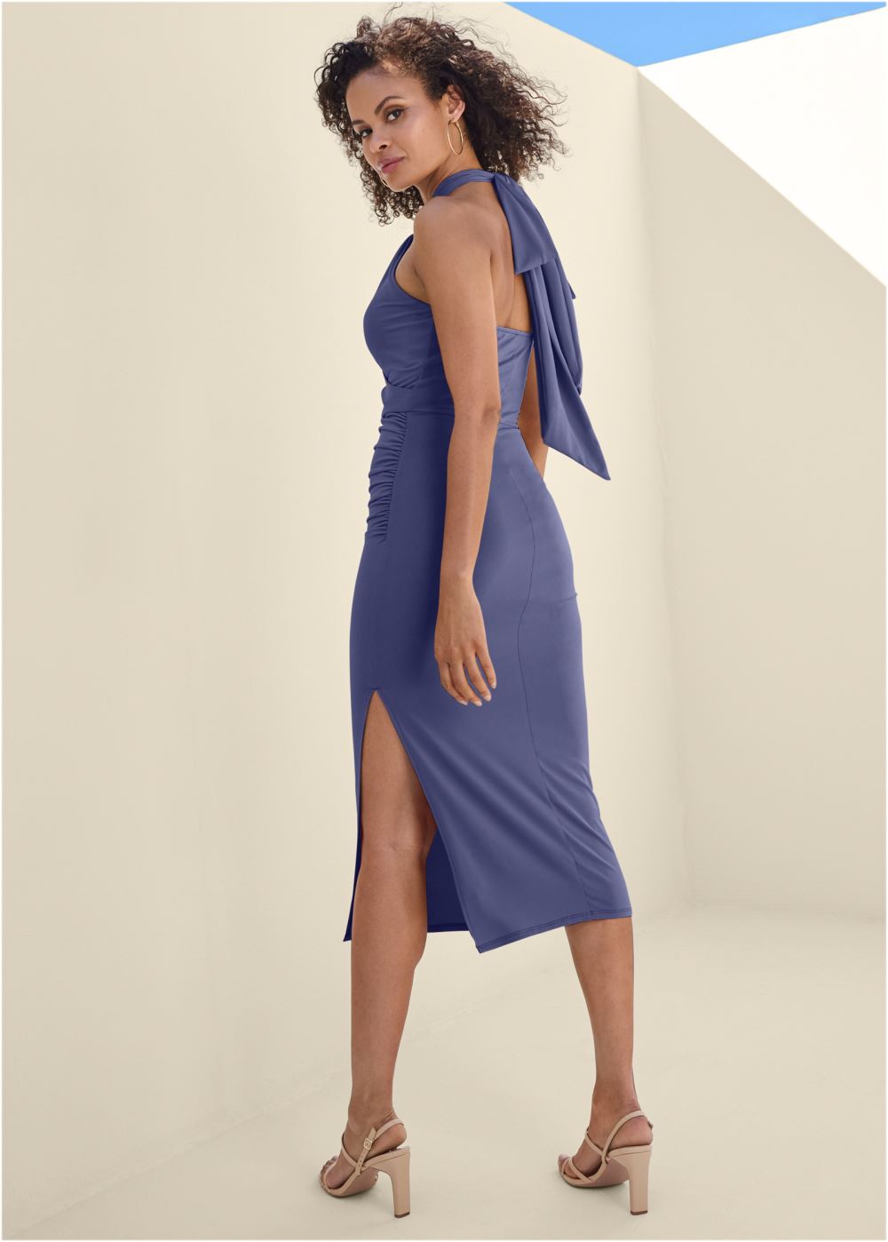 Venus Twist Neck Midi Dress - Navy