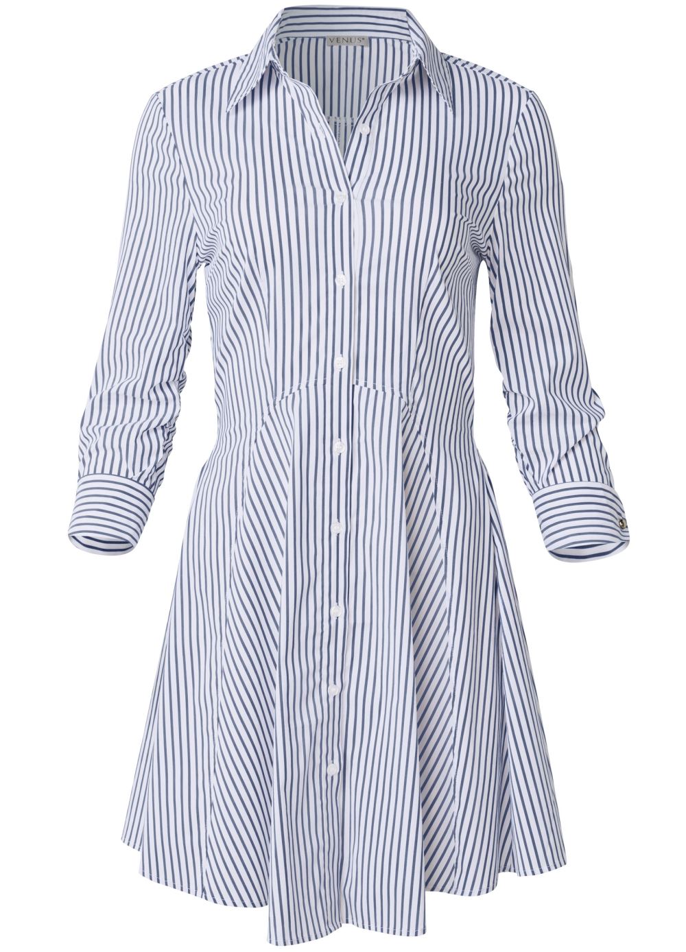 Venus Collared Shirt Dress - Off White & Navy