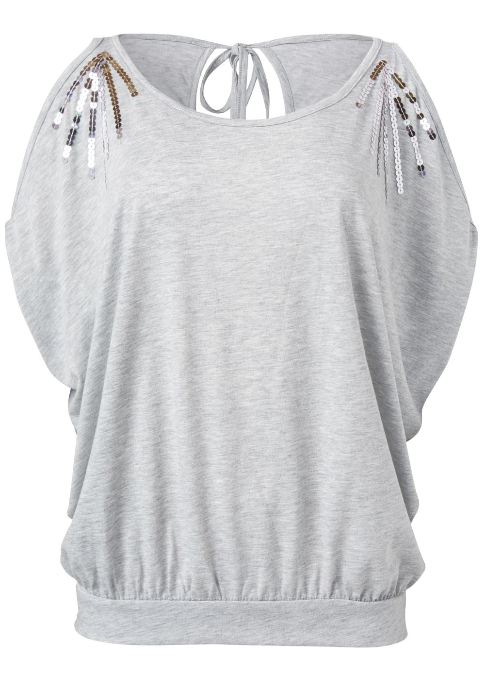 Venus Cold-Shoulder Sequin Top in Grey