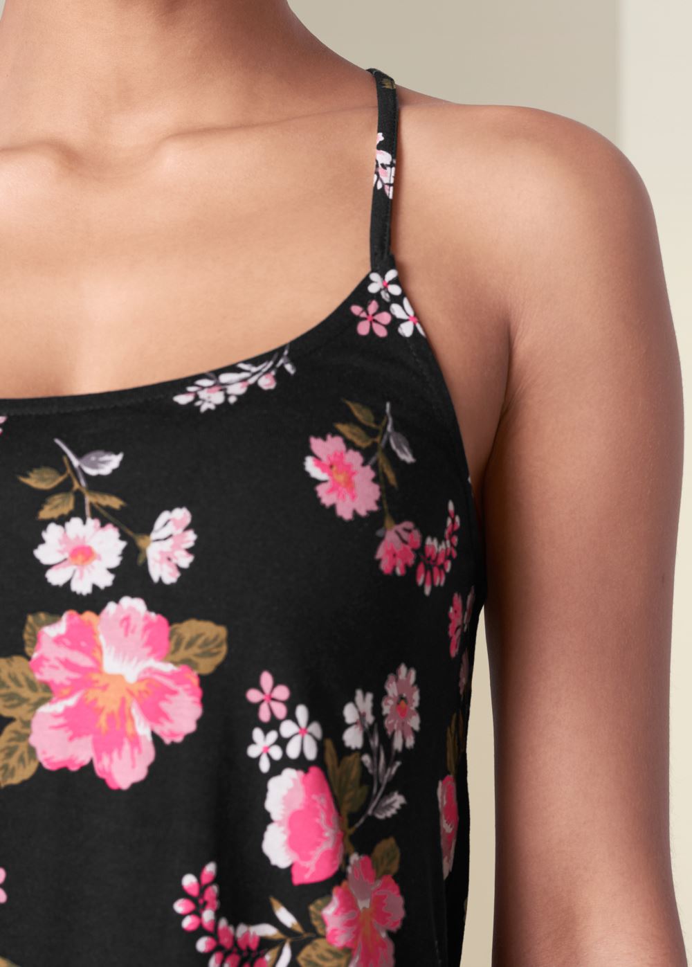 Venus Back Detail Printed Tank in Black & Pink