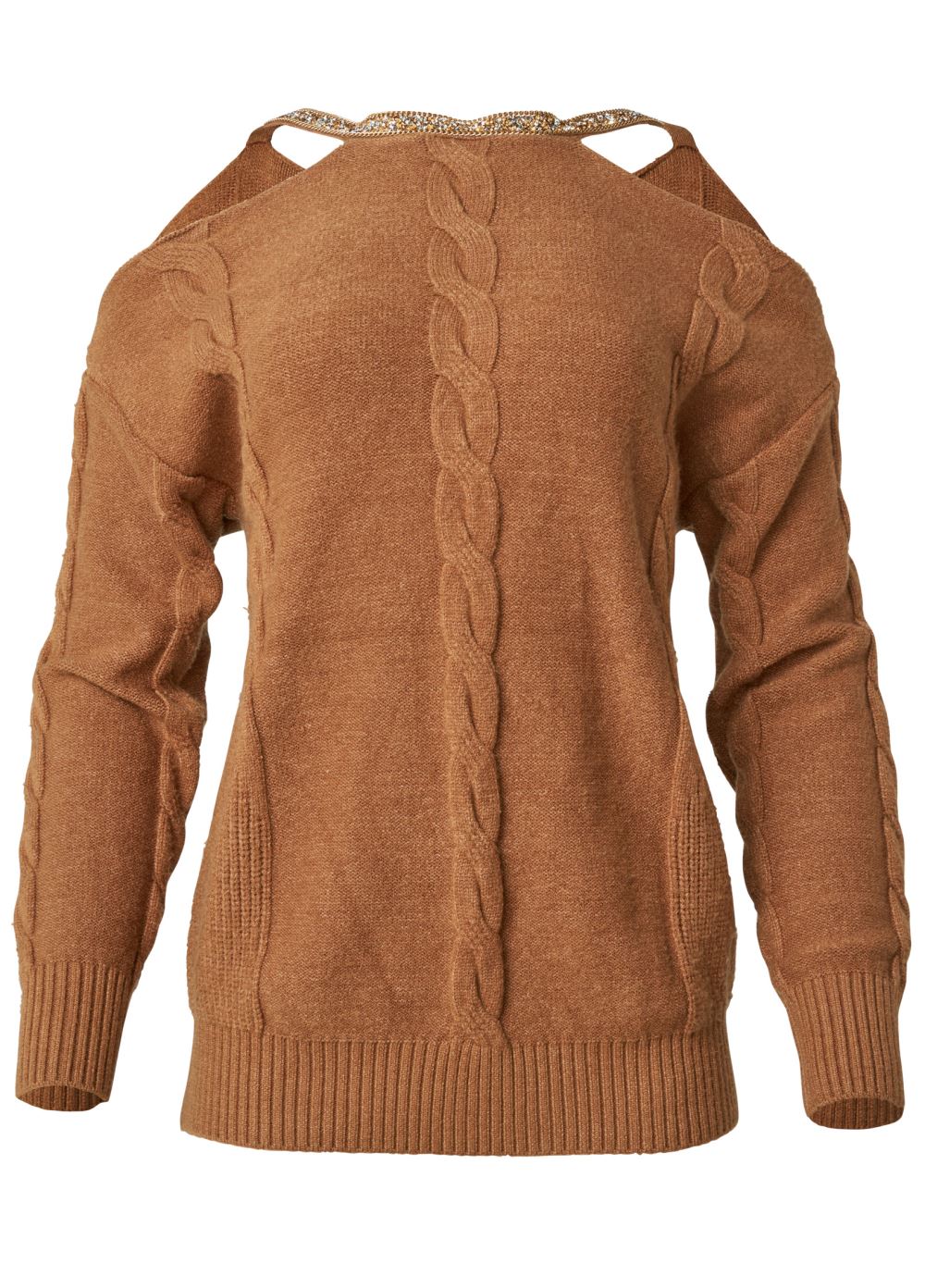 Venus VENUS | Embellished Neckline Sweater in Brown