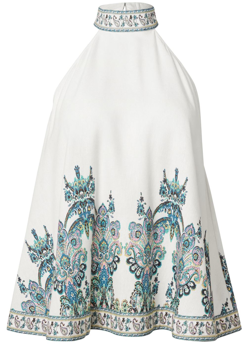 Venus Linen Paisley Mock-Neck Top in White Multi