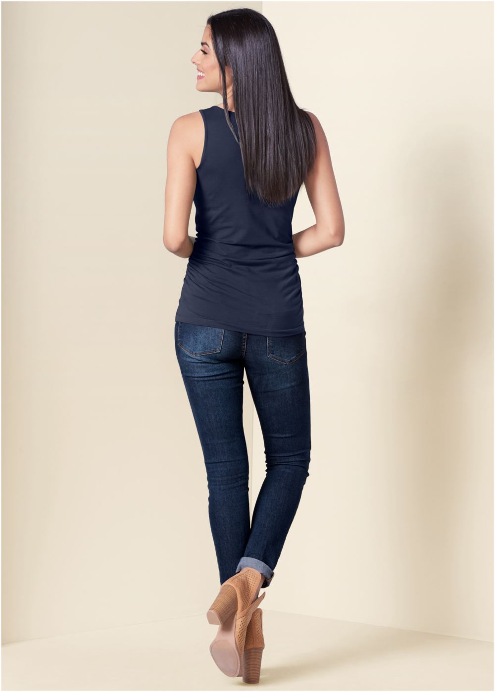 Venus Square Neck Tank Top in Navy