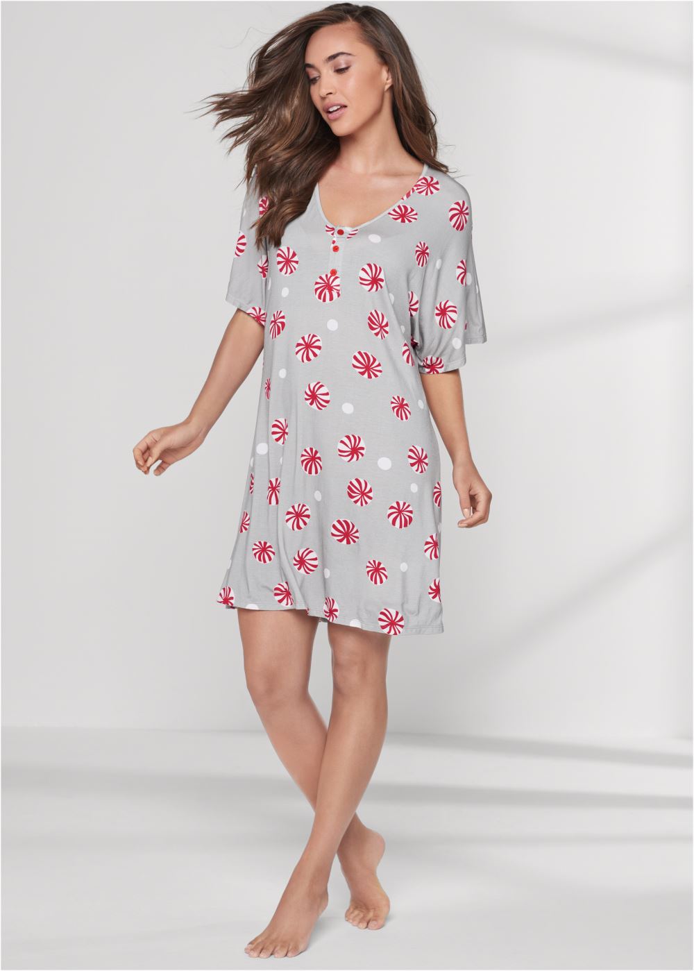 Venus Grey Multi Flutter sleeve nightgown