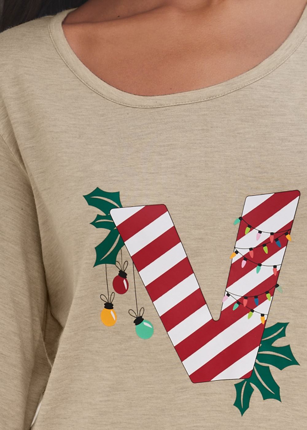 Venus Holiday Heathered Oatmeal LONG SLEEVE PAJAMA SHIRT