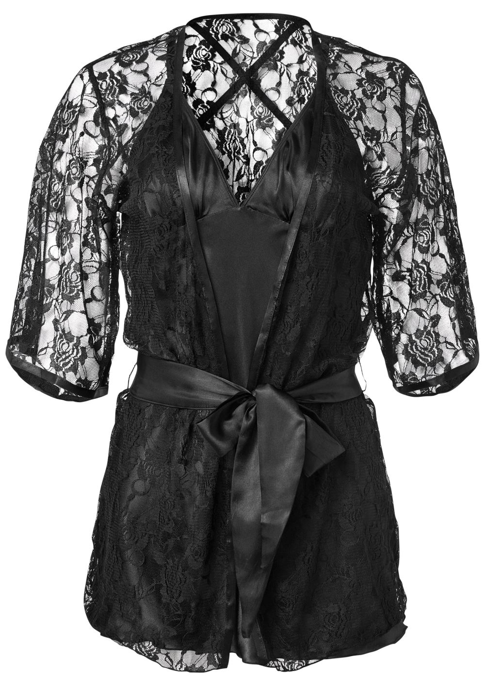 Venus Black LACE ROBE BABYDOLL SET