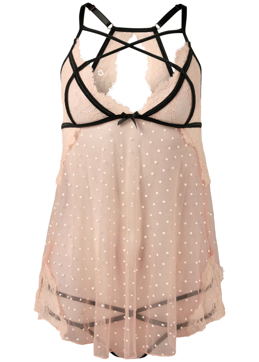 Venus Peach Multi DOT MESH BABYDOLL SET