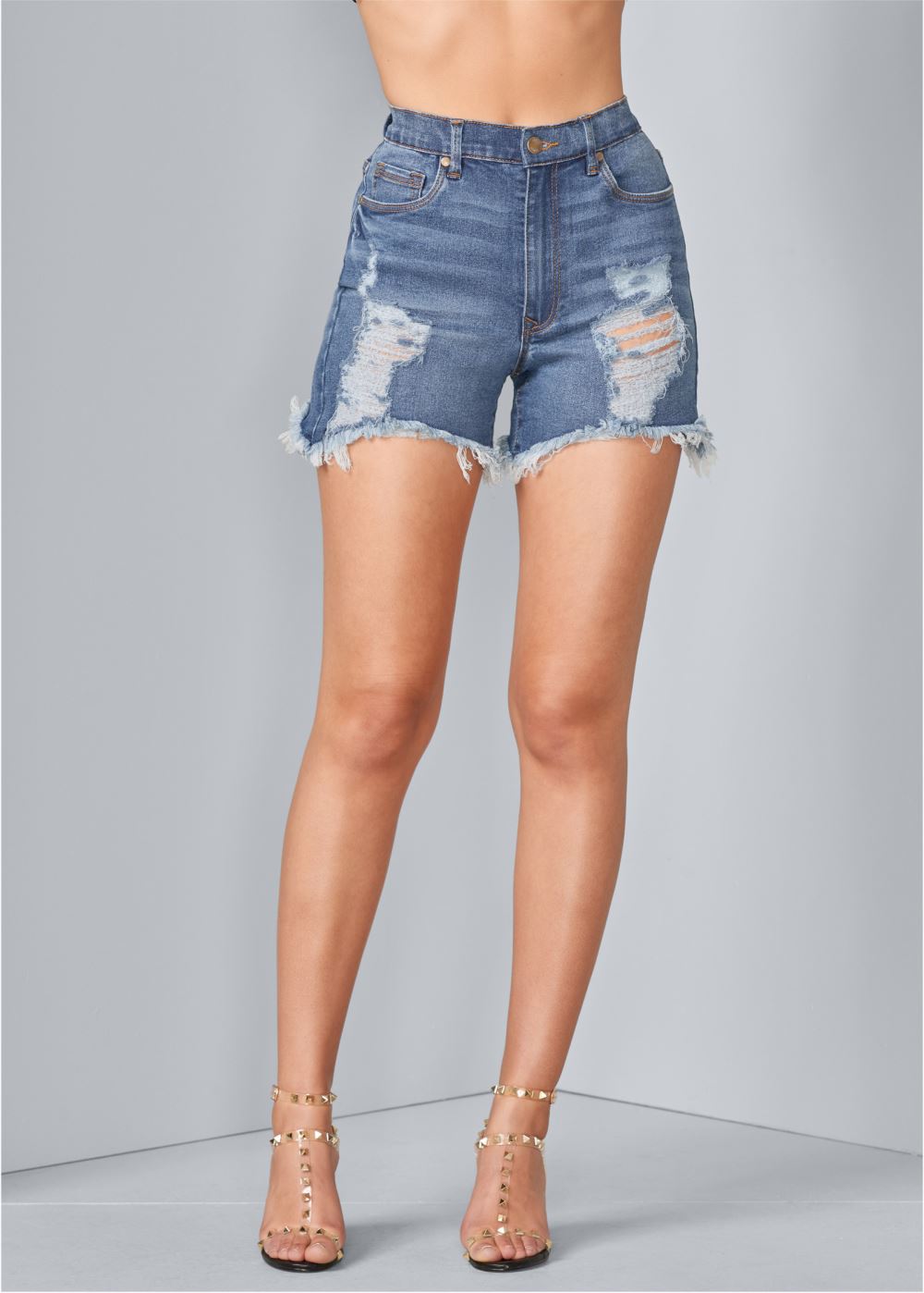 Venus Plus Size Distressed Jean Shorts - Medium Wash