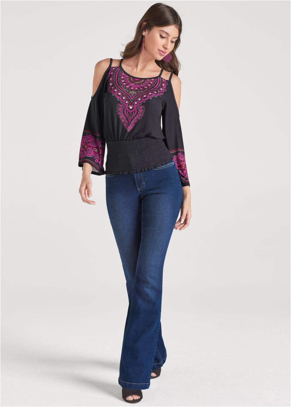Venus Plus Size Moroccan Paisley Smocked Top