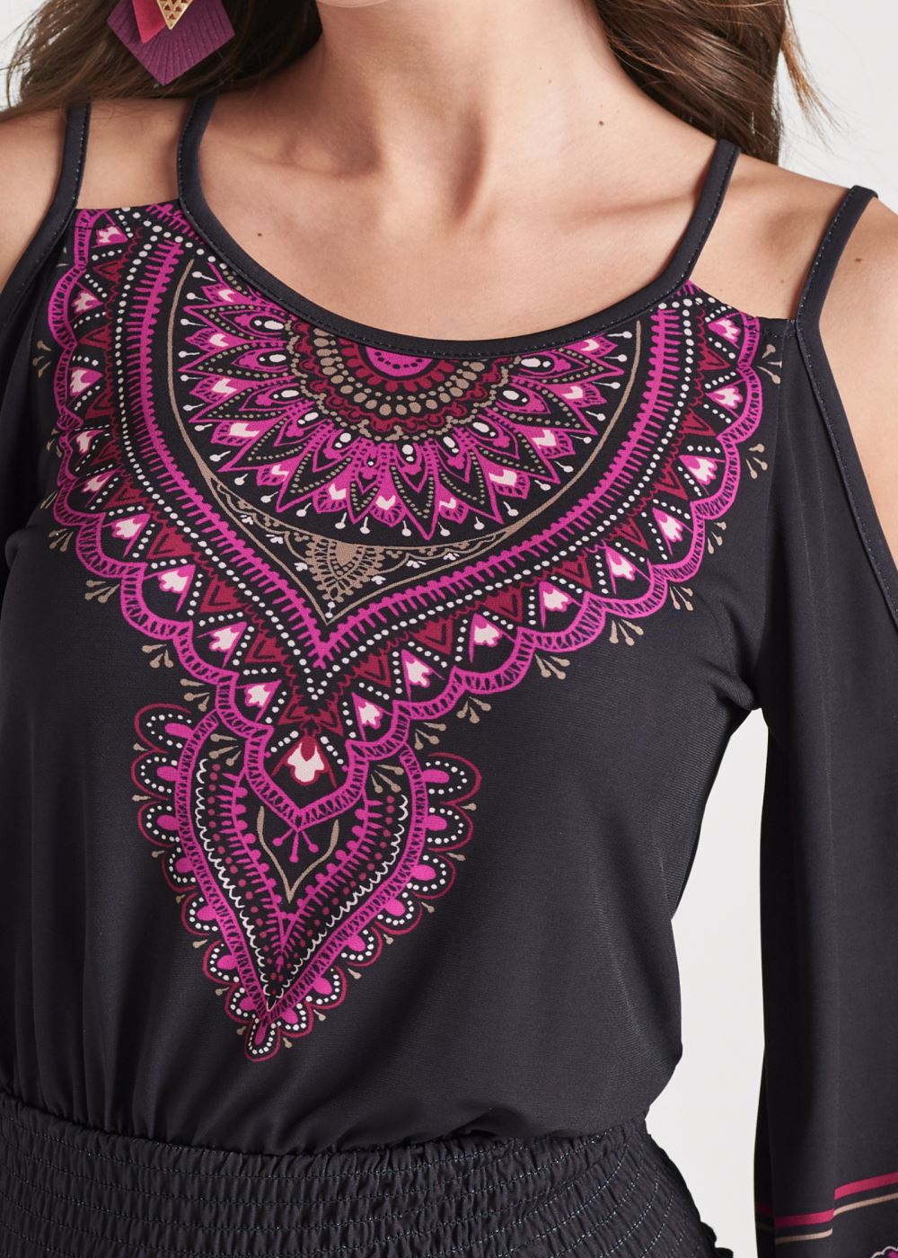 Venus Plus Size Moroccan Paisley Smocked Top