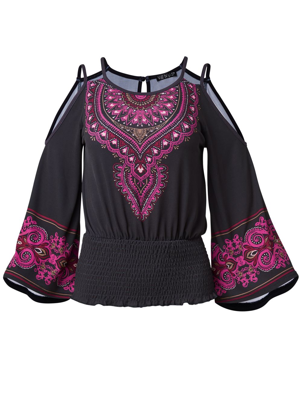 Venus Plus Size Moroccan Paisley Smocked Top