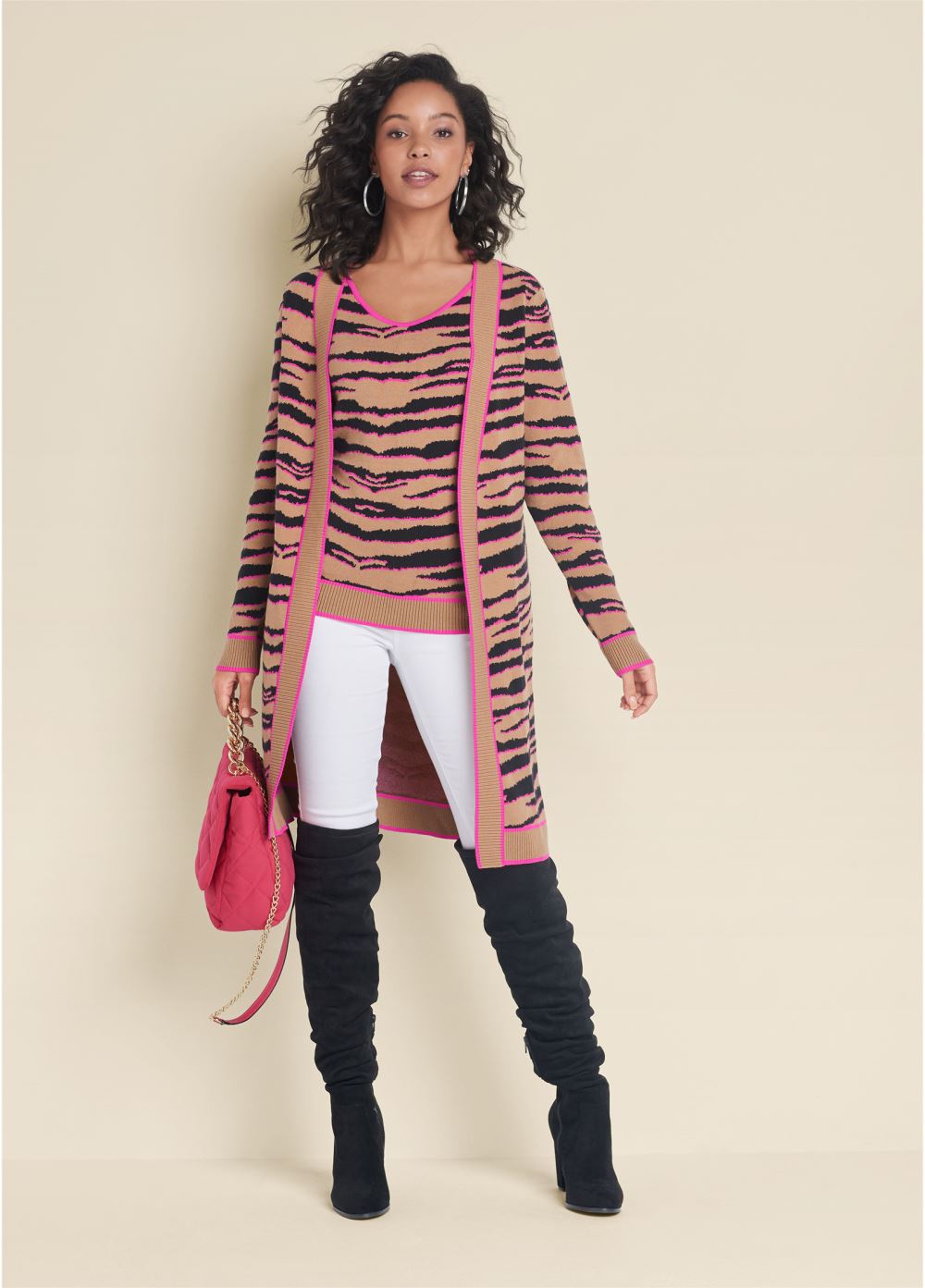 Venus Plus Size Tiger Print Duster Set in Brown Multi