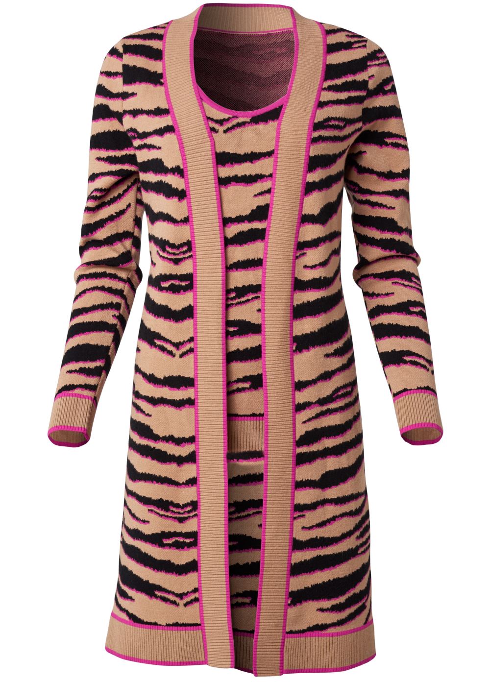 Venus Plus Size Tiger Print Duster Set in Brown Multi