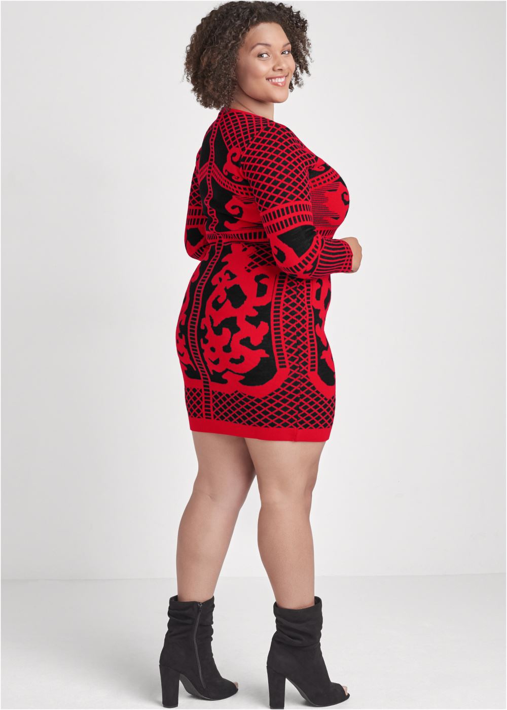 Venus Black & Red PRINTED SWEATER DRESS