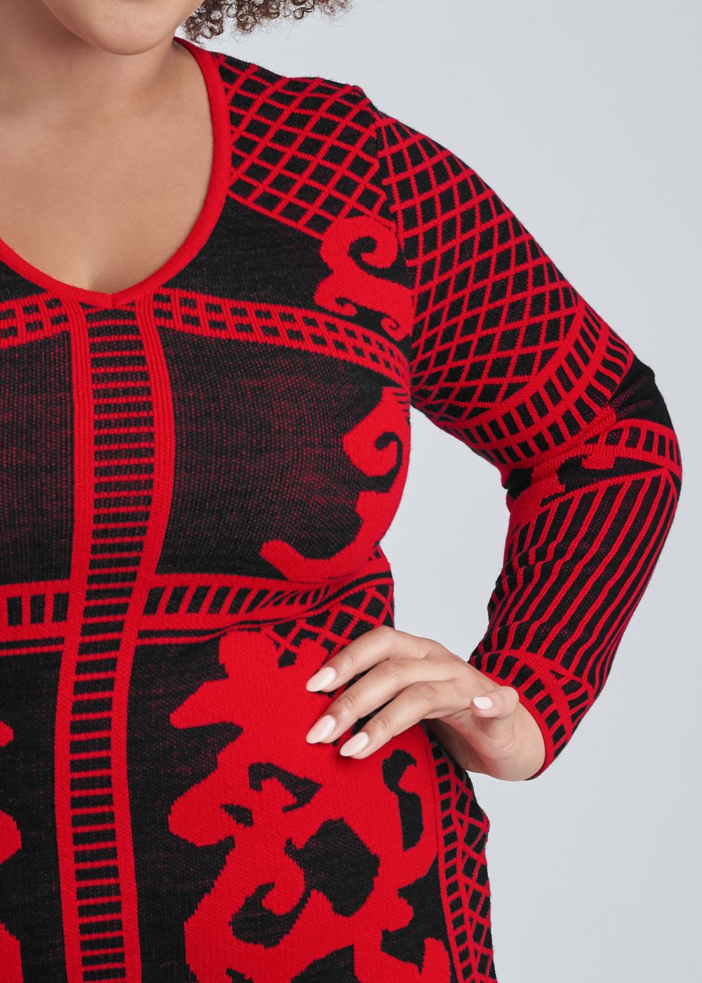 Venus Black & Red PRINTED SWEATER DRESS