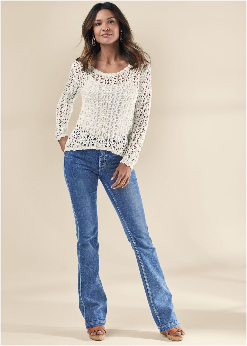 Venus Plus Size Crochet Knit Sweater in Off White