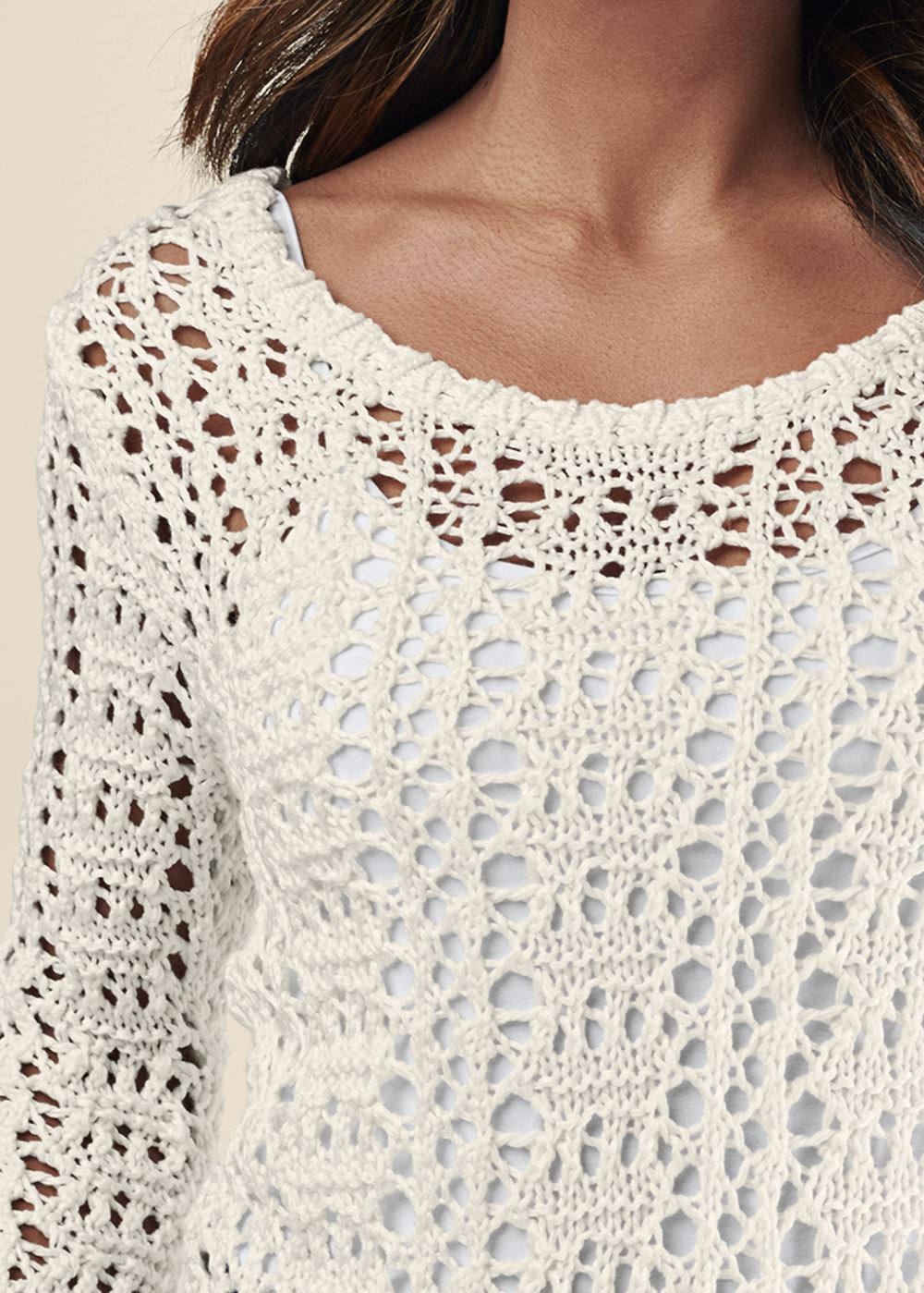 Venus Plus Size Crochet Knit Sweater in Off White