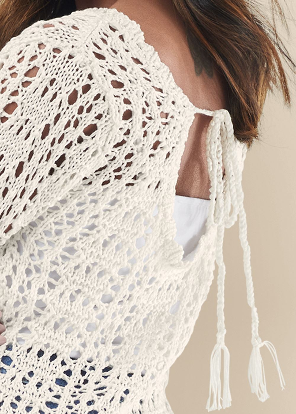 Venus Plus Size Crochet Knit Sweater in Off White