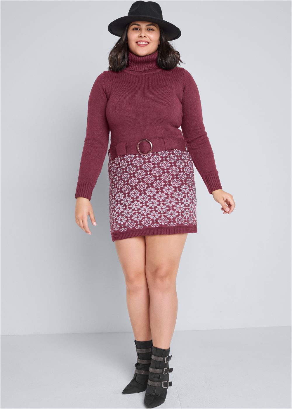 Venus Plus Size Belted Sweater Dress