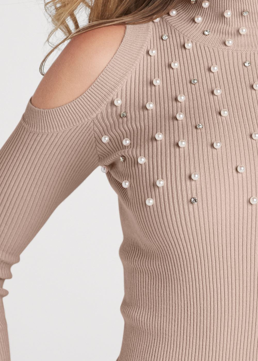 Venus Plus Size Pearl And Stone Embellished Sweater in Moonlight
