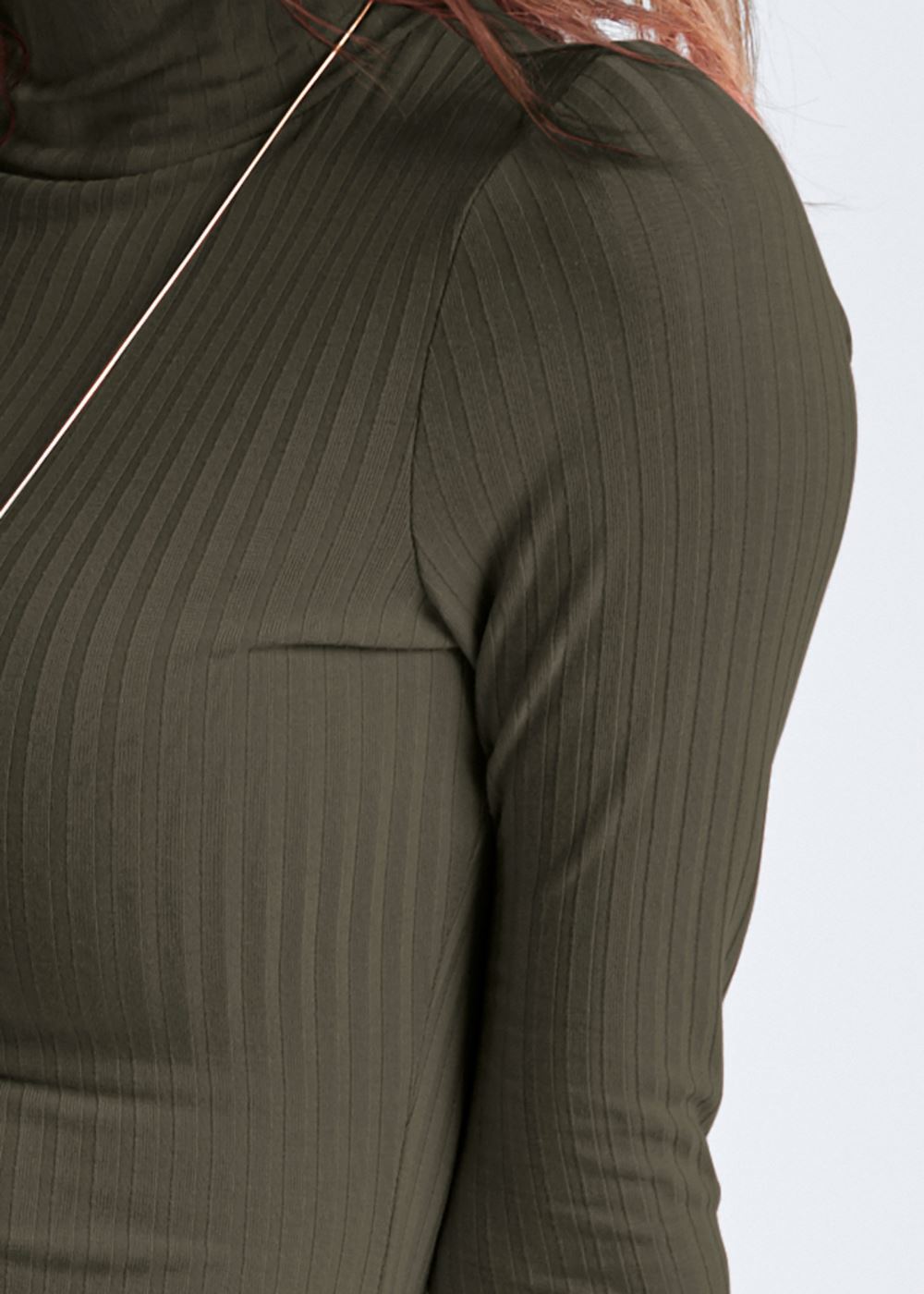 Venus Olive Ribbed mock-neck long dress