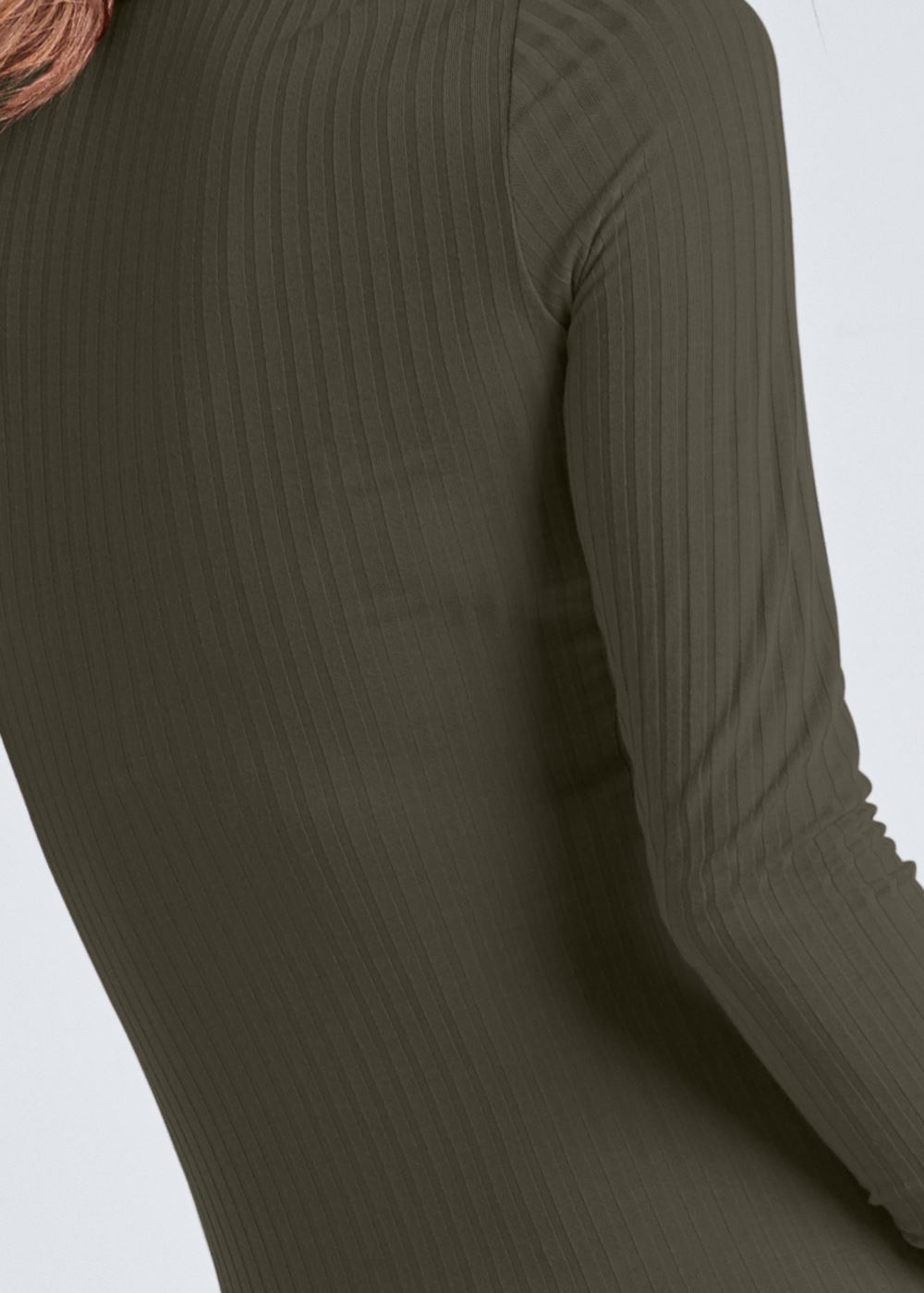 Venus Olive Ribbed mock-neck long dress