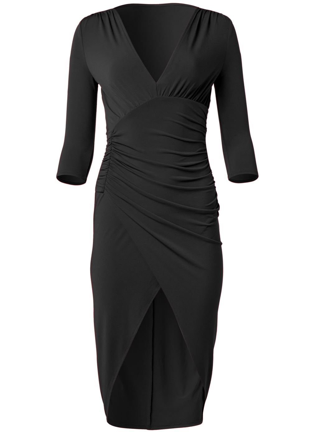 Venus Black RUCHED BODYCON MIDI DRESS