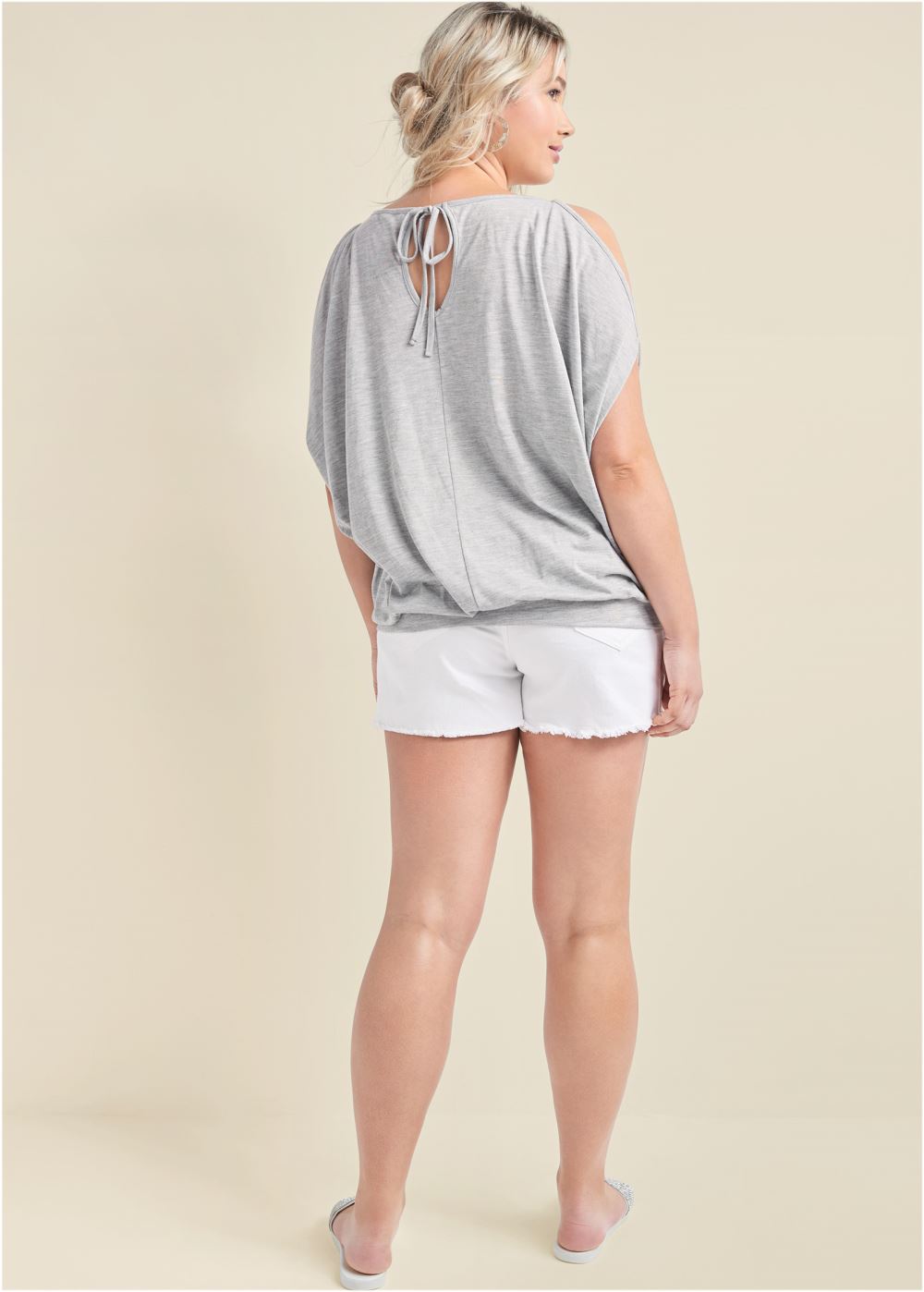Venus Plus Size Cold-Shoulder Sequin Top in Grey