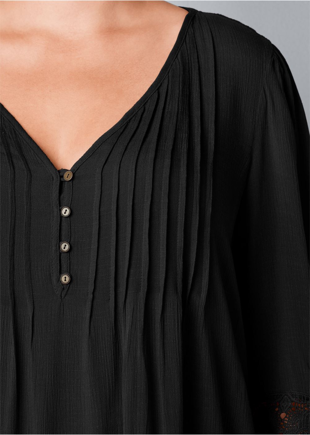 Venus Plus Size Lace Detail Button-Up Top