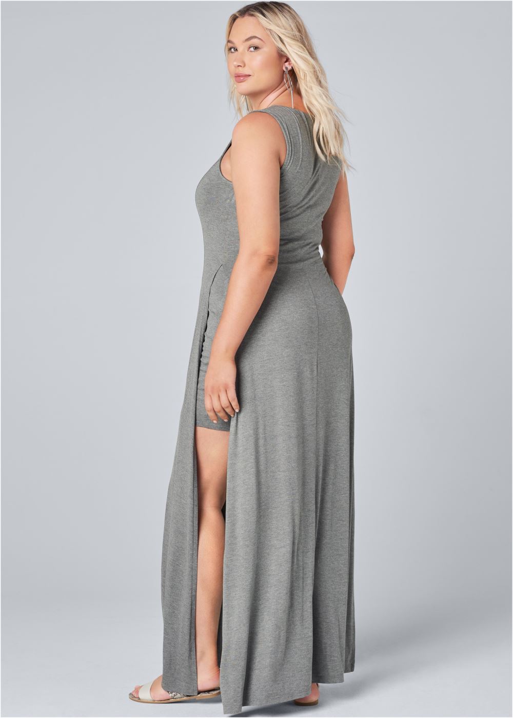 Venus Heather Grey HIGH SLIT CASUAL MAXI DRESS