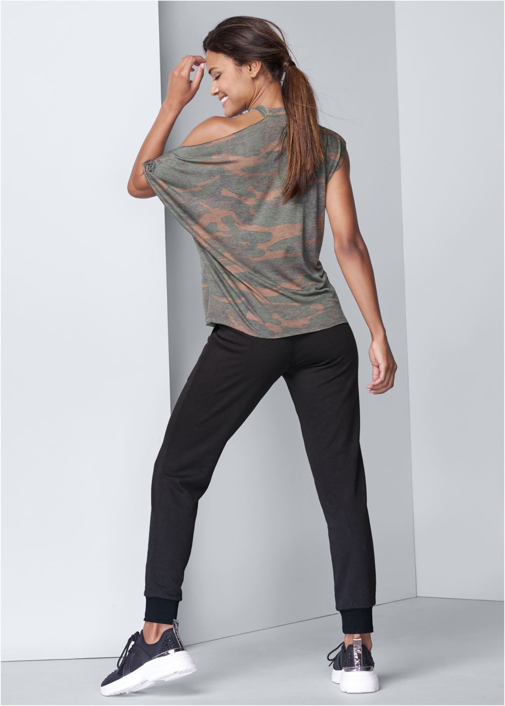 Venus Plus Size Camo Lounge Top in Green Multi