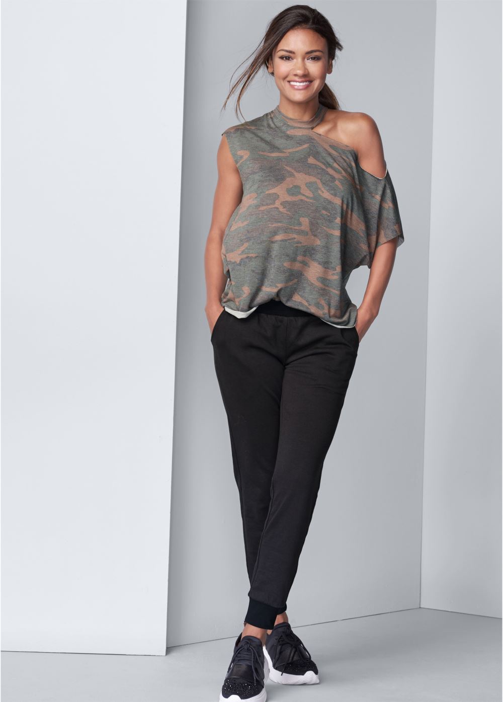 Venus Plus Size Camo Lounge Top in Green Multi