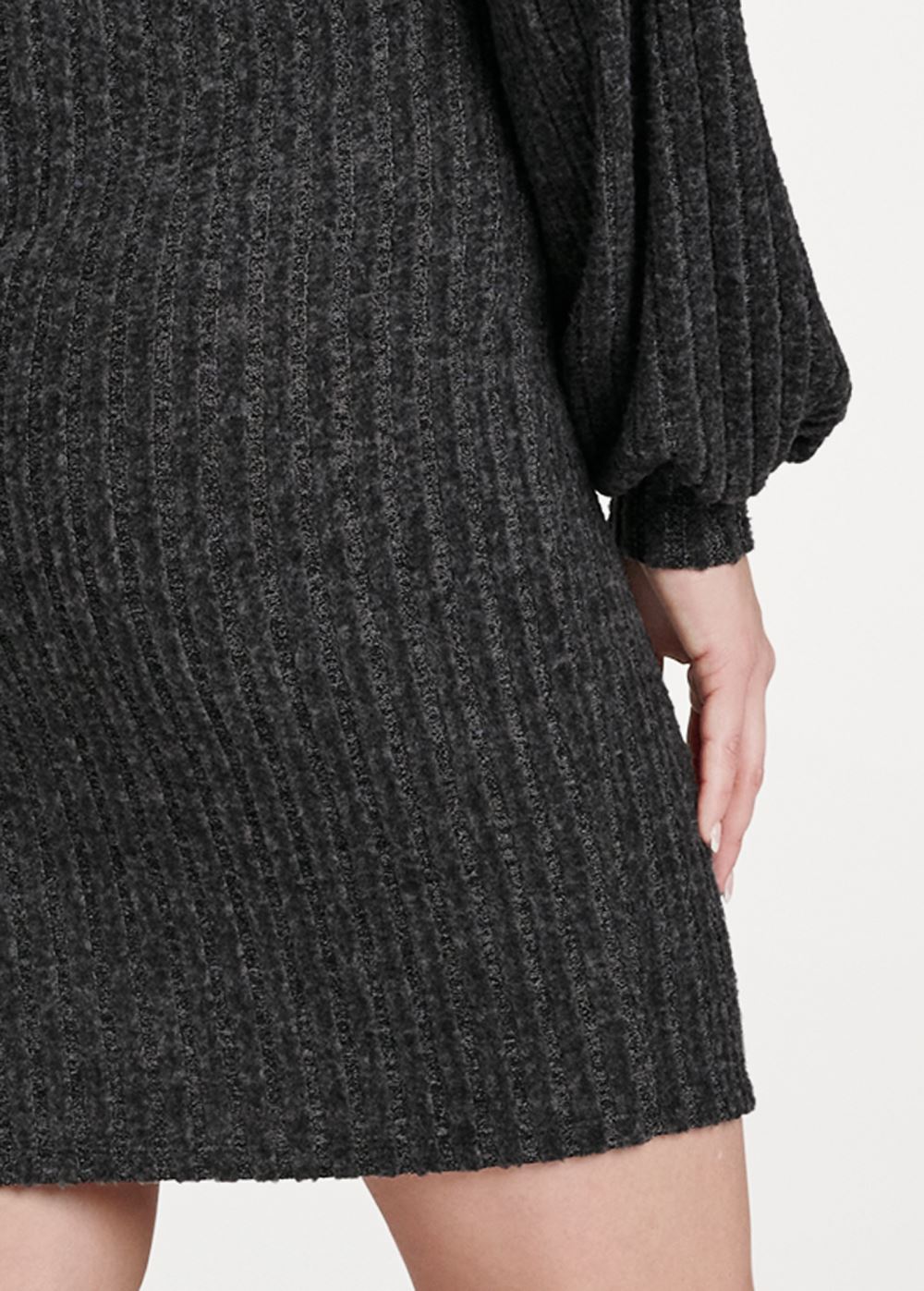 Venus Plus Size Ribbed Hacci Button Dress in Black