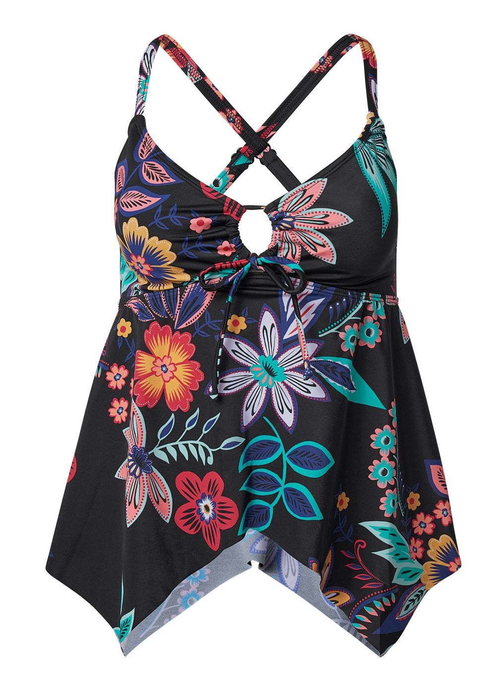 Venus Plus Size Sharkbite Hem Tankini Top Bikini - Moonlit Florals