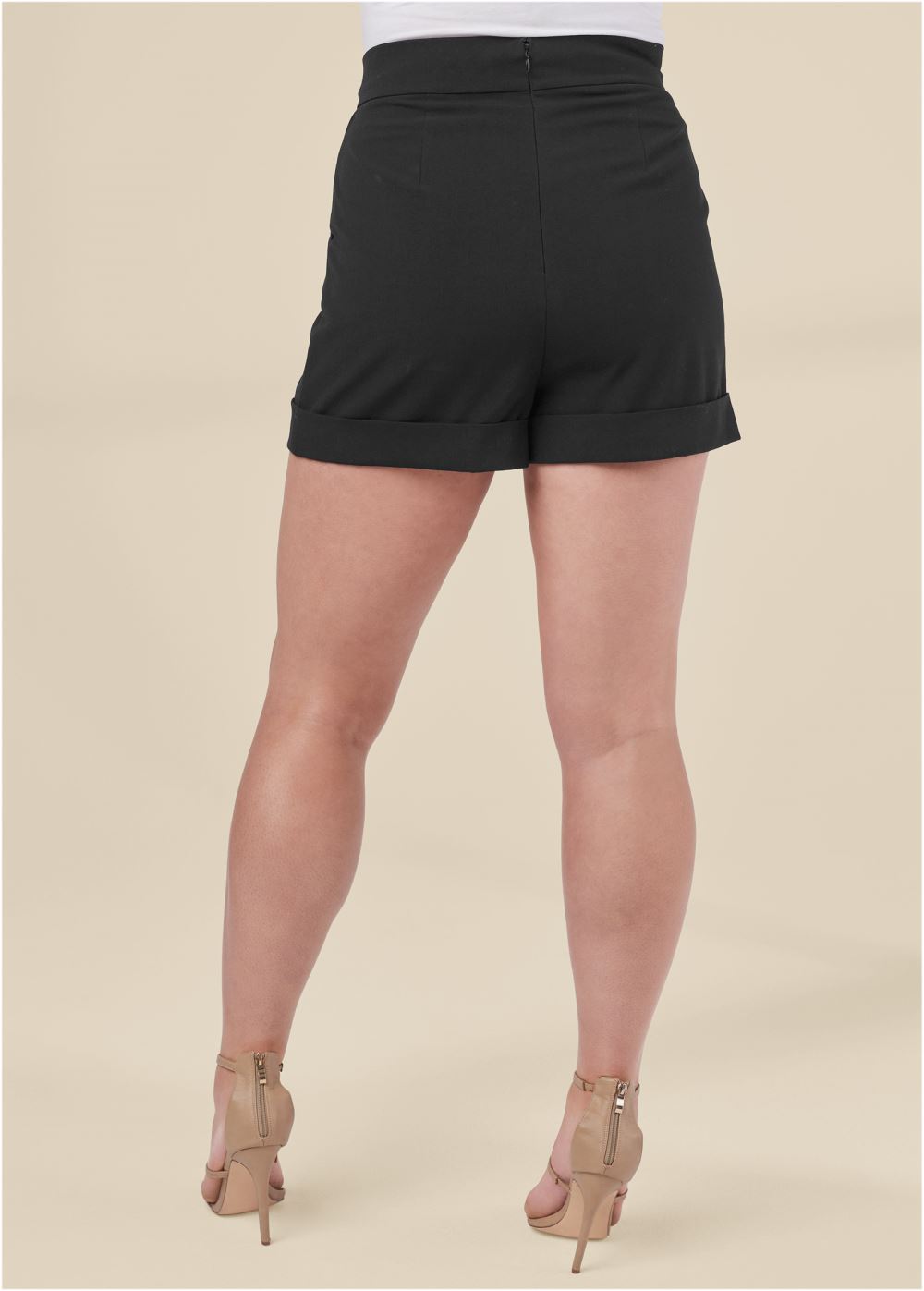Venus Plus Size Pleated Cuffed Shorts - Black