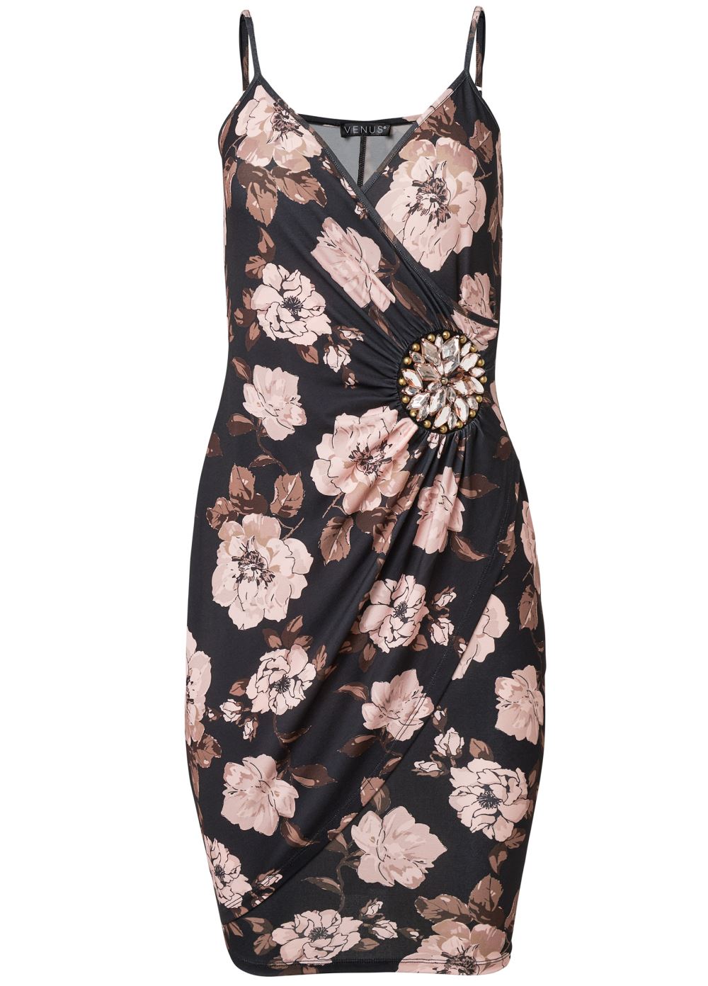 Venus Plus Size Surplice Fall Floral Mini Dress
