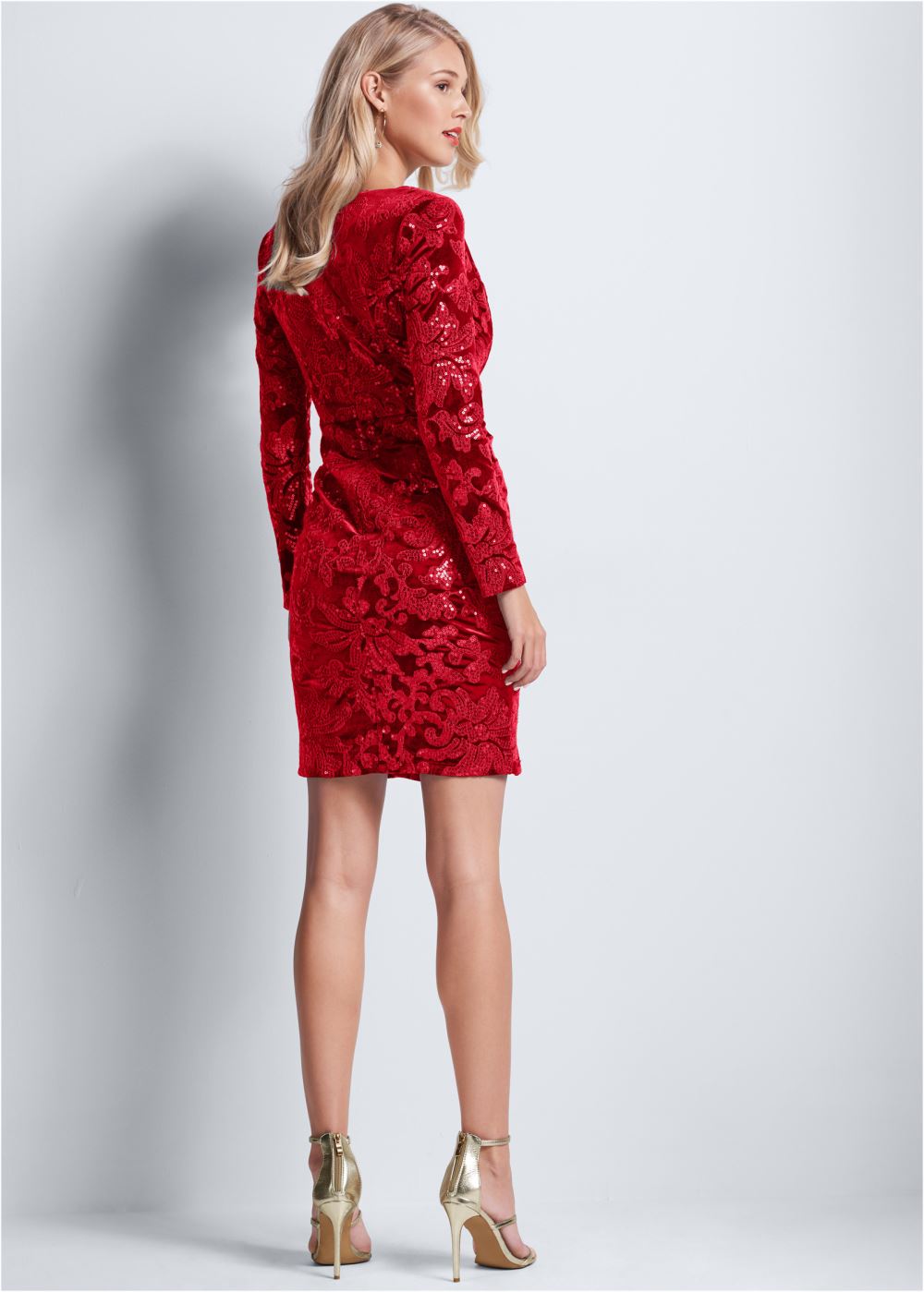 Venus Plus Size Sequin Velvet Detail Dress