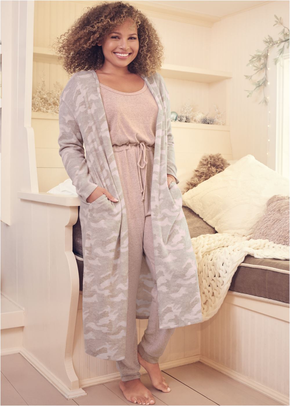 Venus Plus Size Cozy Hacci Jumpsuit in Pink