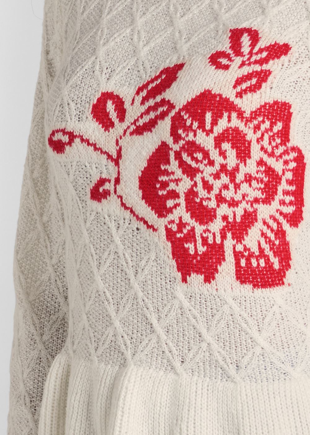Venus Plus Size Rose Detail Peplum Sweater in Off White & Red