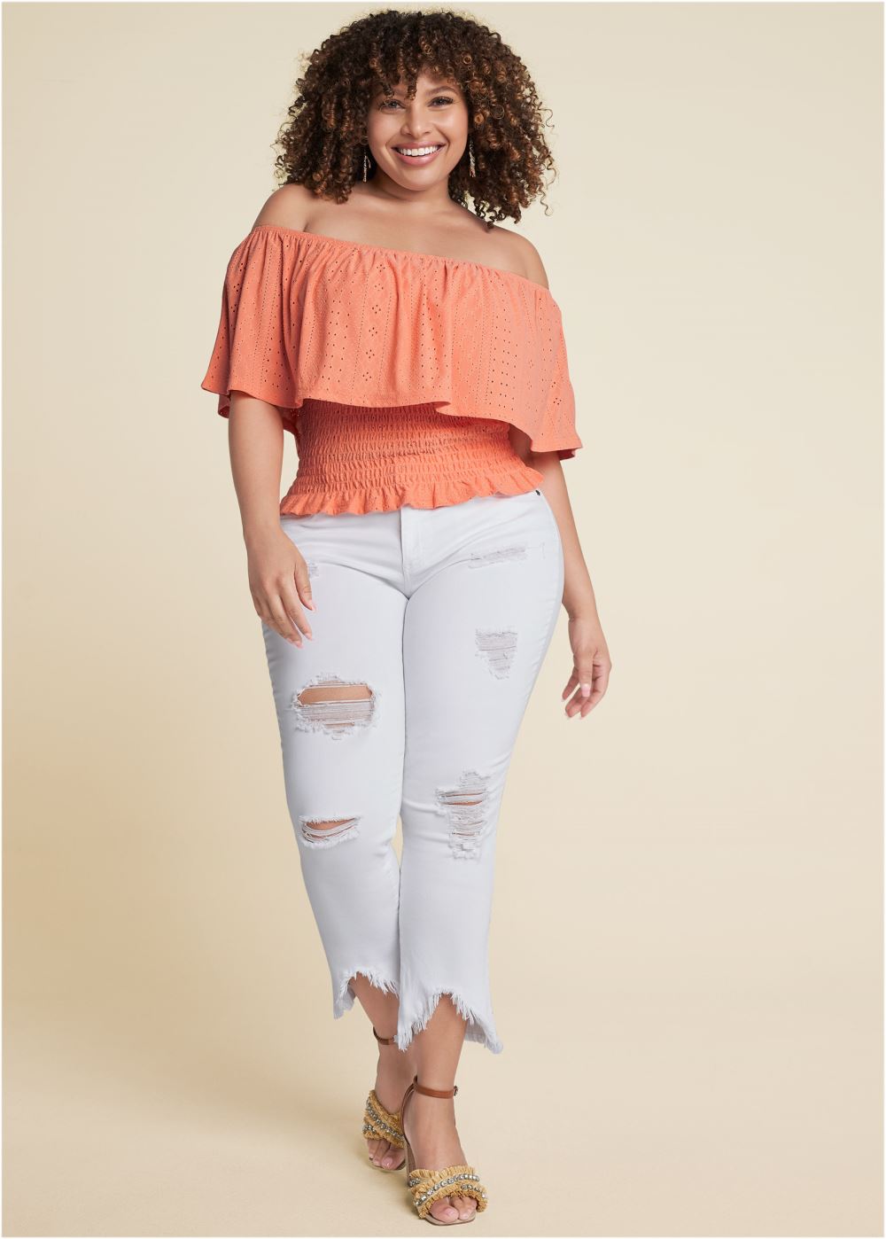 Venus Plus Size Off-The-Shoulder Eyelet Top