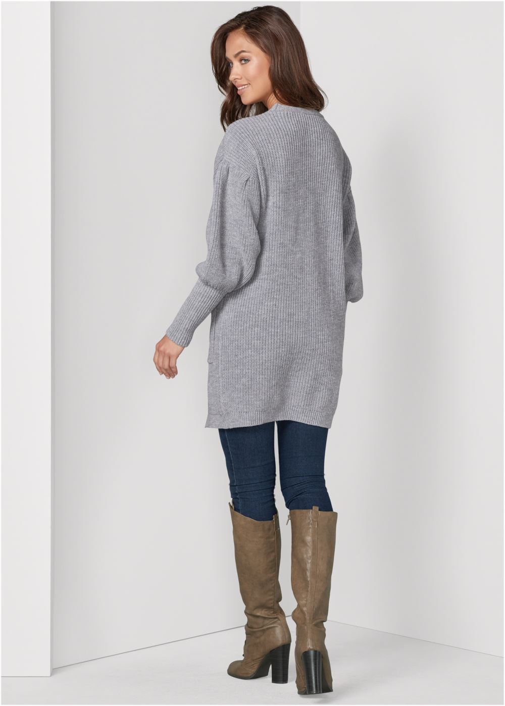 Venus Plus Size Oversized Cardigan in Light Grey