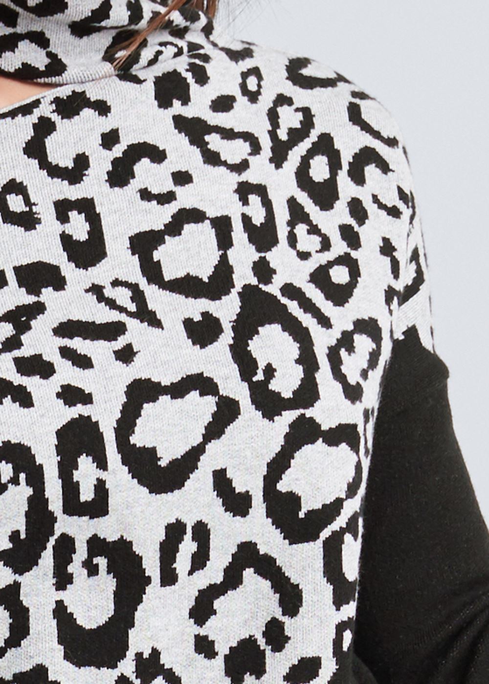 Venus Plus Size Leopard Print One-Shoulder Sweater in Grey & Black